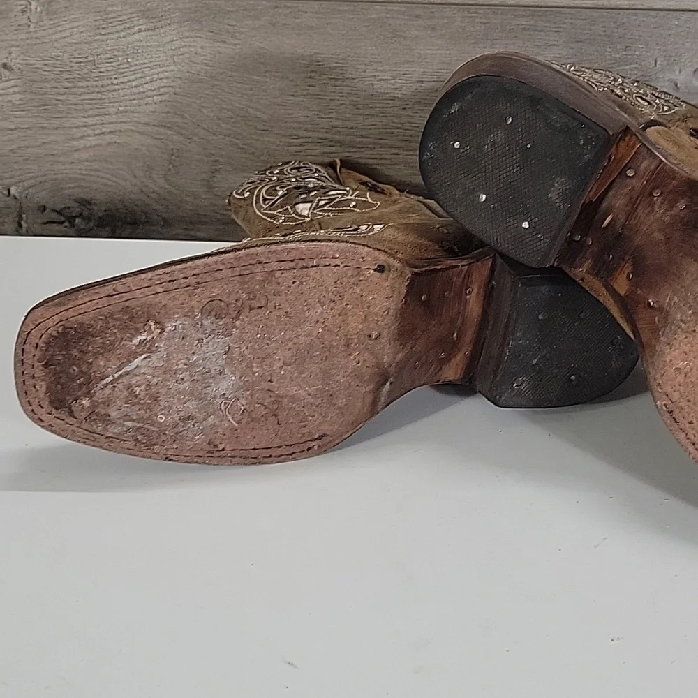 Brandon Cut-out Embellished Western Cowboy Short Boots - Brown Sz 8.5